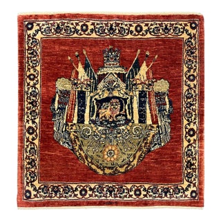 Vintage Hand-Knotted Persian Kashkoli Lion & Crown Symbol Rug 3'4" X 3'7" For Sale