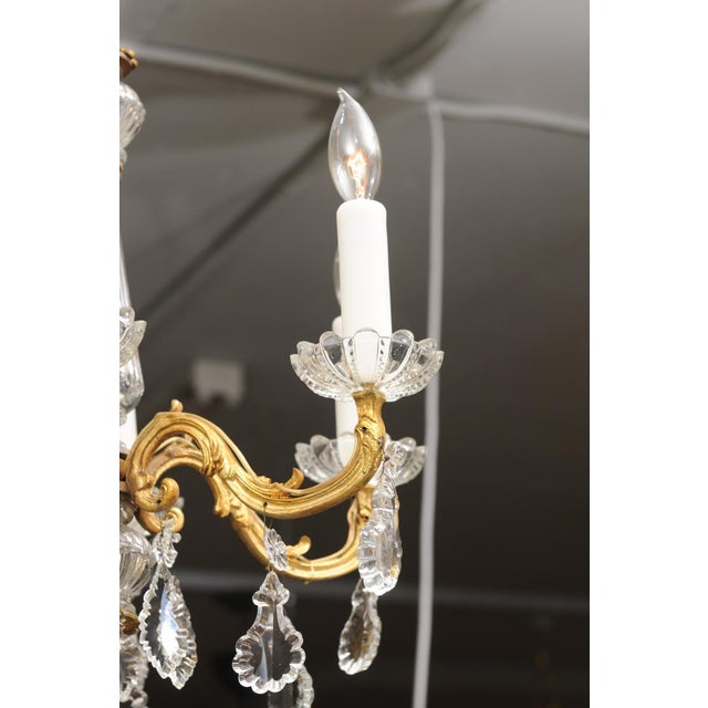 1930s Petite Gilt Bronze & Crystal Louis XV Style Chandelier, 1930s France For Sale - Image 5 of 13