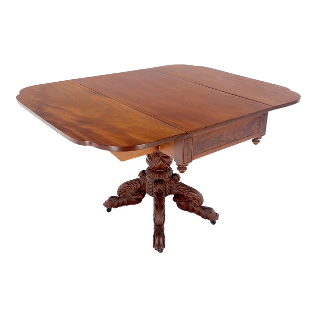 Solid Mahogany Heavily Fine Carved Base Folding Drop Leaf Pembroke Table For Sale