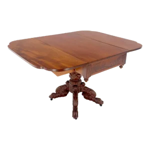 Solid Mahogany Heavily Fine Carved Base Folding Drop Leaf Pembroke Table
