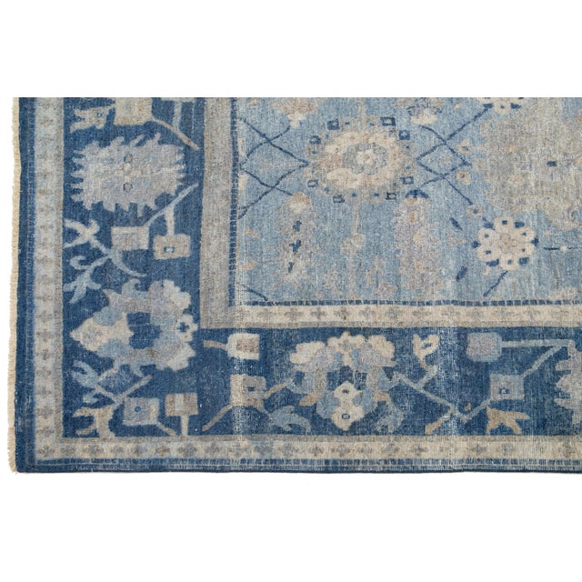 Blue Apadana's Modern Tabriz Style Handmade Indian Wool Rug in Blue For Sale - Image 8 of 11