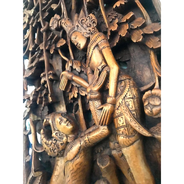 Balinese Hand Carved Wood Sculptural Wall Panels, Rama & Sita From the Ramayana Epic Saga, Three Dimensional For Sale - Image 12 of 12