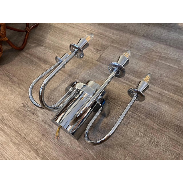 Chromed Steel 4-Light Wall Sconces, 1970s, Set of 2 For Sale - Image 6 of 10
