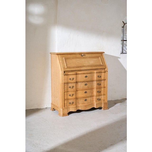 Danish Oak Bureau with Metal Handles, Early 20th Century For Sale - Image 9 of 10
