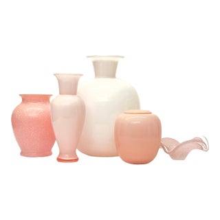Mixed Pink Glass Vessel Curation, Ft. Murano & Mikasa - Group of 5 For Sale