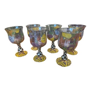 1980s MacKenzie-Childs Circus Tall Water Goblet- Set of 6 For Sale