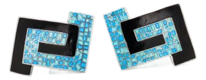 Pair of Margot De Taxco Greek Key Sterling Silver and Enamel Cufflinks