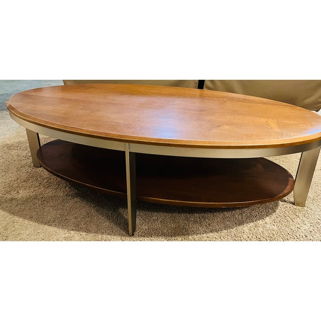 1990s Ethan Allen Radius Collection Blond and Brushed Nickel Oval ...