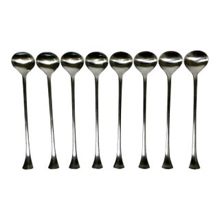 1986 Vintage Danish Boho Chic Dansk Thistle Stainless Steel Flatware, Iced Tea Spoons - Set of 8 For Sale
