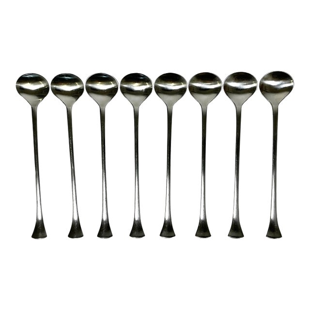 1986 Vintage Danish Boho Chic Dansk Thistle Stainless Steel Flatware, Iced Tea Spoons - Set of 8 For Sale