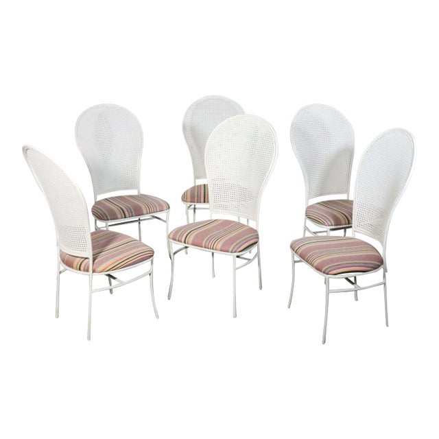 1976 Milo Baughman for Thayer Coggin Caned Balloon Back Iron Chairs - Set of 6 For Sale