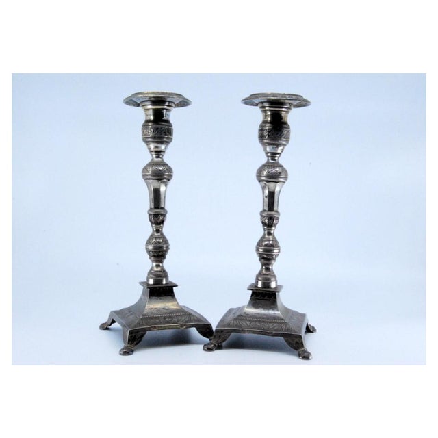 Silver Silver Candlesticks with Turned and Embossed Shafts, Set of 2 For Sale - Image 8 of 10
