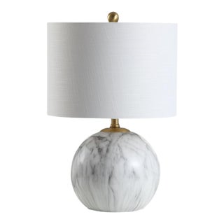 Faux Marble Resin LED Table Lamp, White & Brass Gold For Sale