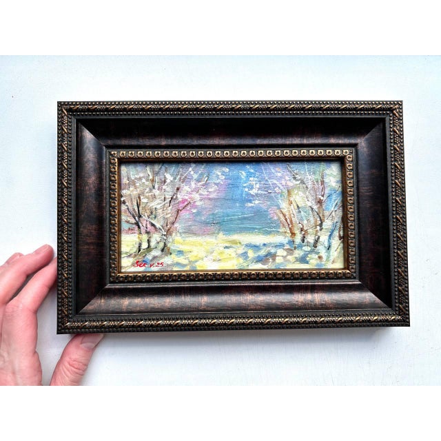 Plastic Framed Original Painting Cherry Blossoms Plein Air Landscape by Valeriya Serova For Sale - Image 7 of 7