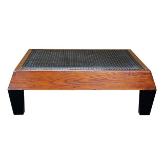 Brown Black Geometric Pattern Square Block Legs Coffee Table For Sale