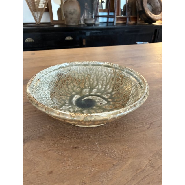 Abstract Vintage Green Studio Ceramic Pottery Bowl For Sale - Image 3 of 11