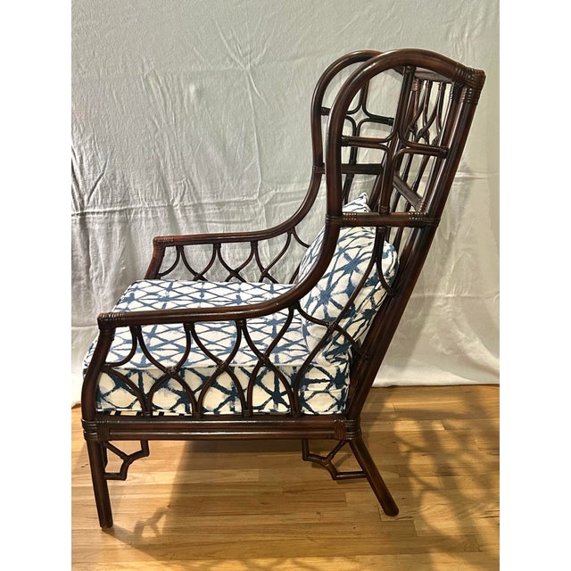 Chinoiserie Vintage Very Large Chinoiserie Wrapped Rattan Wingback Chair in the Style of Ficks-Reed For Sale - Image 3 of 12
