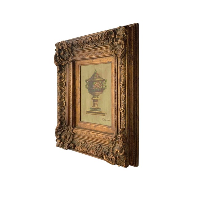 Impressionist Late 20th Century Painting Classic Urn Oil on Canvas Lidded Vase Signed Medina Vintage Rococo Art For Sale - Image 3 of 6