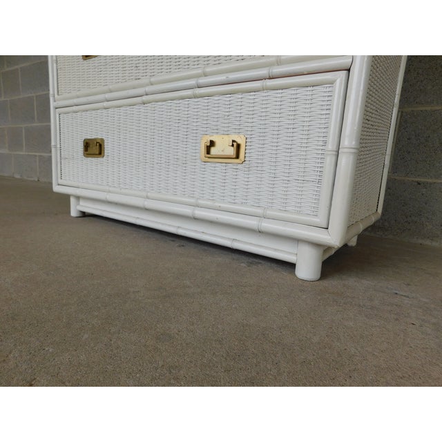 Faux Bamboo Campaign Style Wicker Chest Coastal Style Attributed to Henry Link For Sale - Image 11 of 14