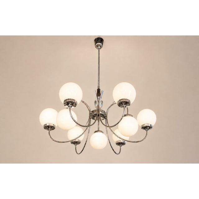Mid-Century Modern Space Age Chrome and Opaline Glass Chandelier, 1970s For Sale - Image 3 of 10