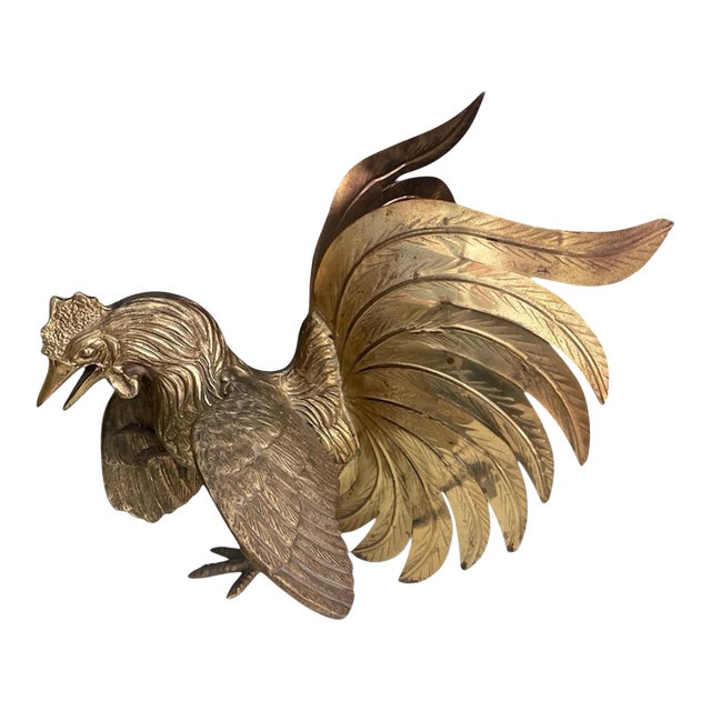 Vintage Solid Brass Fighting Rooster Sculptures Gorgeous Well Constructed For Sale