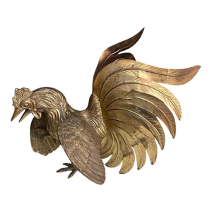 Vintage Solid Brass Fighting Rooster Sculptures Gorgeous Well Constructed