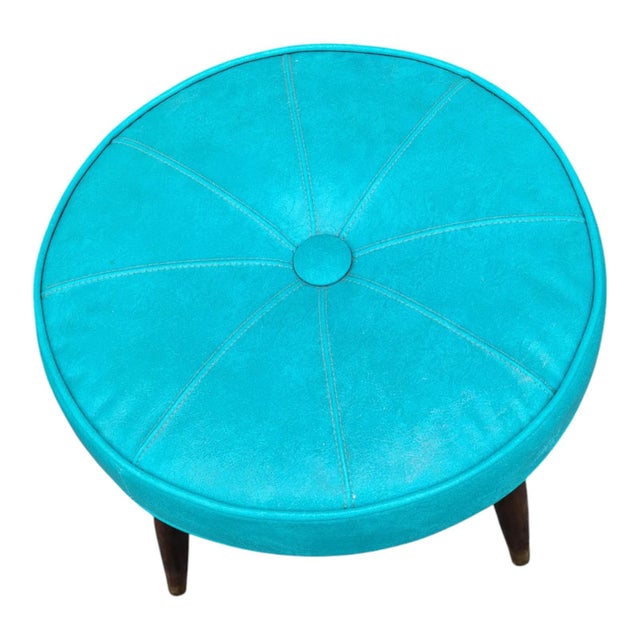 1950s Mid-Century Footstool With Vinyl Beautiful Upholstery Decorative For Sale - Image 10 of 12