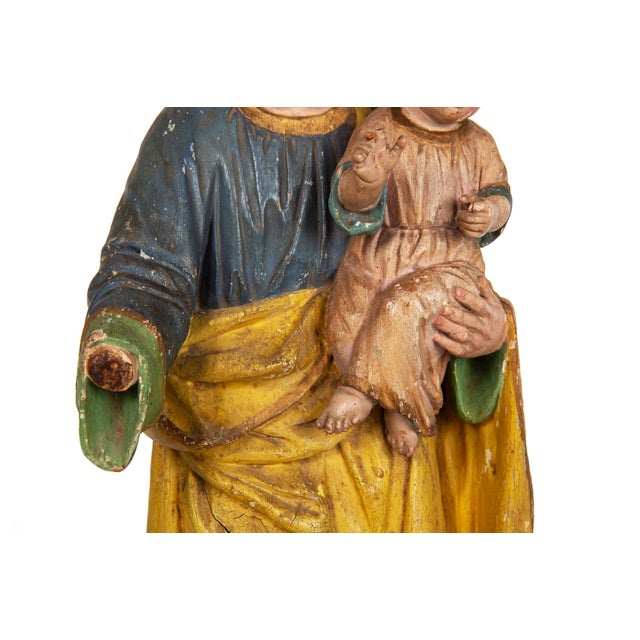 Yellow 17th/18th Century Spanish Polychromed Statue of Saint Joseph With Infant Christ For Sale - Image 8 of 18