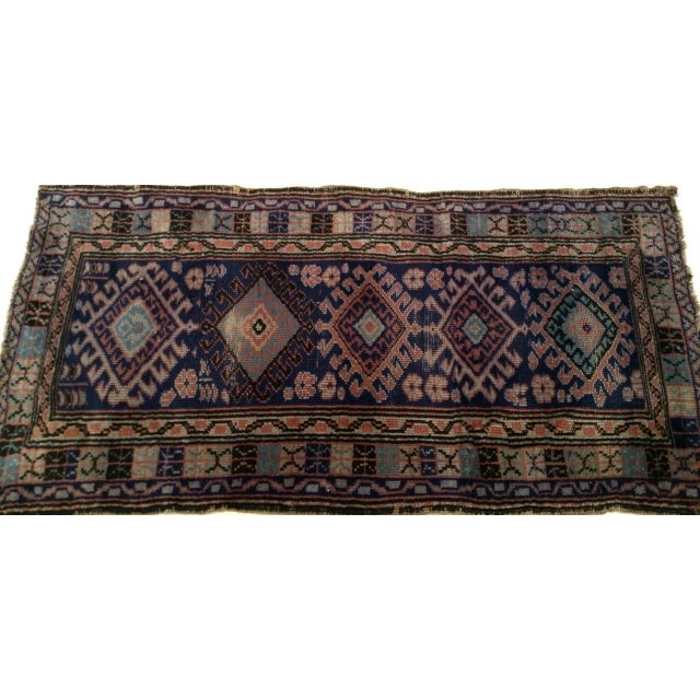 Vintage Persian Kurdish Area Rug, Hand-Knotted Wool, Geometric Medallion Pattern, Blue & Ivory, 2x4 For Sale In Chicago - Image 6 of 8