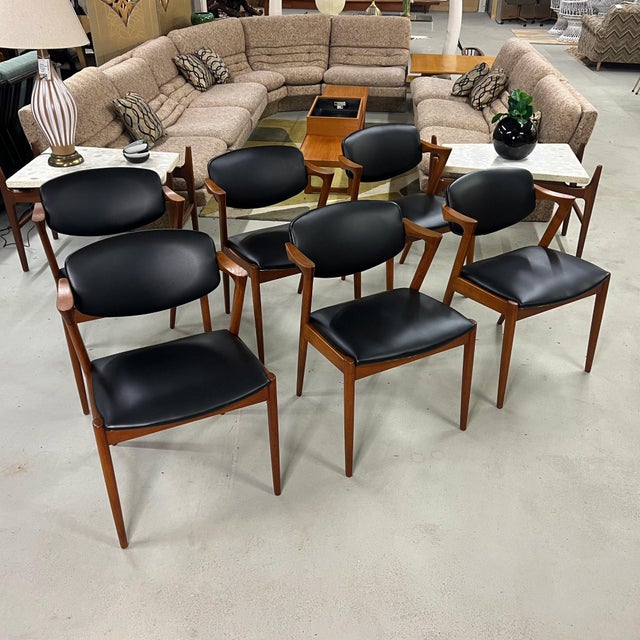 Mid-Century Modern Set of 6 Kai Kristiansen Model 42 Solid Teak "Z" Armchairs 1960s Vintage For Sale - Image 3 of 16