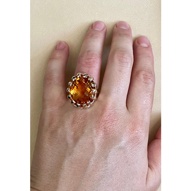 42 Carat Natural Oval Citrine Cocktail Ring in 14 Karat Yellow Gold, Estate For Sale - Image 12 of 18