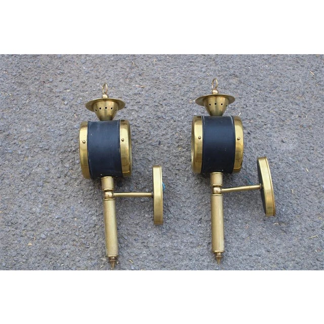 Mid-Century Modern Mid-Century Italian Brass and Black Lacquered Metal Sconces, 1950s, Set of 2 For Sale - Image 3 of 7