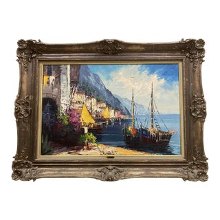 Vintage Mid Century Original Jan Bevort Large Framed Oil Painting - TMC Chicago Authentic Style 3980 For Sale