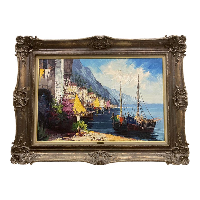 Vintage Mid Century Original Jan Bevort Large Framed Oil Painting - TMC Chicago Authentic Style 3980 For Sale