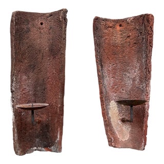 Pair of Vintage Italian Terracotta Roof Tiles Sconces For Sale