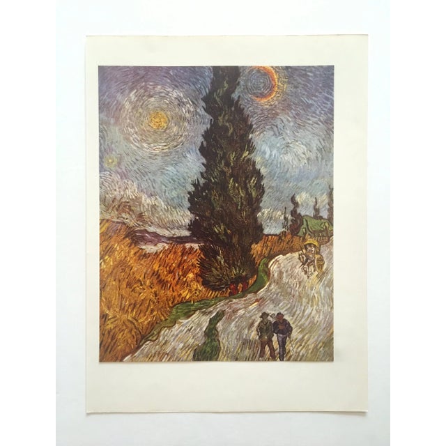 Various Artists Vincent Van Gogh Vintage 1952 Post Impressionist Lithograph Print " Road With Cypress and Star " 1890 For Sale - Image 4 of 7