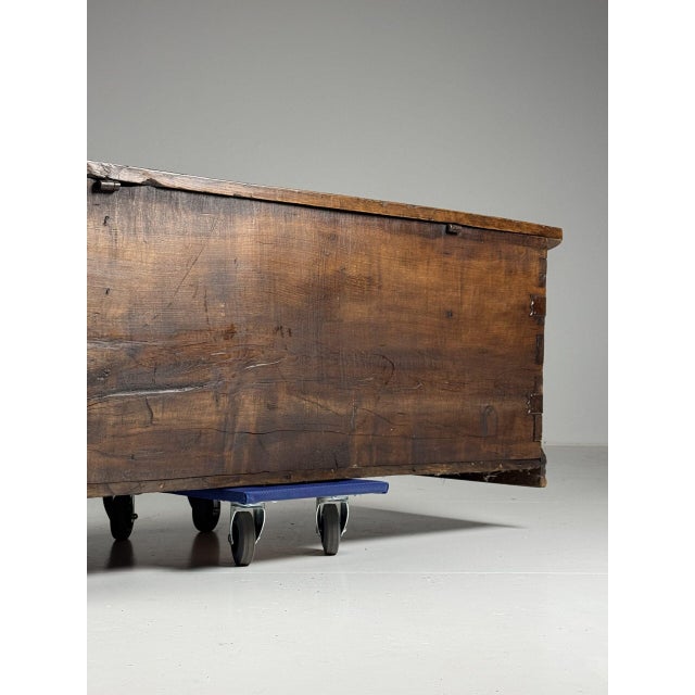 Mid 18th-century chest. Originally from Spain. Made of solid walnut. Original hinges and fittings with a large lock plate....
