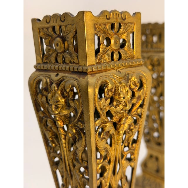 Victorian Pair of Ornate Gilt Brass Victorian-Style Candle Holders For Sale - Image 3 of 4