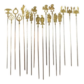 Mid 20th Century One Set of 18 Vintage Brass Turkish BBQ Skewers For Sale