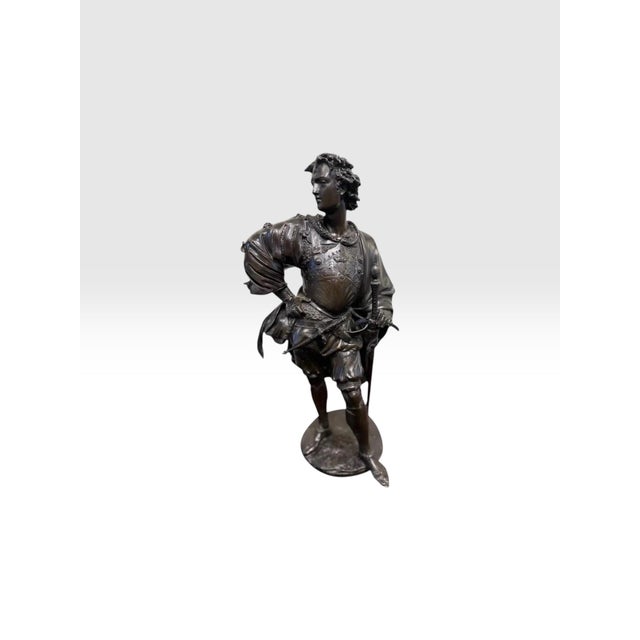 French Antique 25” Signed 19th Century French Bronze Sculpture the Landsknecht Cavalier by Albert-Ernest Carrier Belleuse For Sale - Image 3 of 12