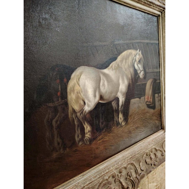 Théodore Fort, White Horse in the Stable, 19th Century, Oil on Canvas, Framed For Sale - Image 5 of 6