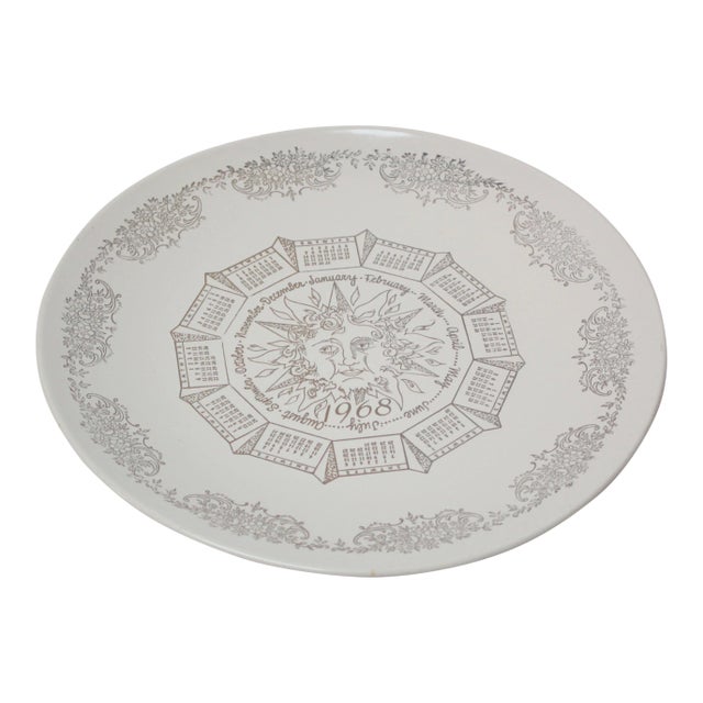 1968 Porcelain Collector's Plate With Hand-Painted Calendar / Decoration For Sale