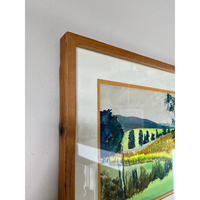70's Vintage Wieden Landscape - Farm Land Watercolor Painting, Framed For Sale - Image 10 of 13