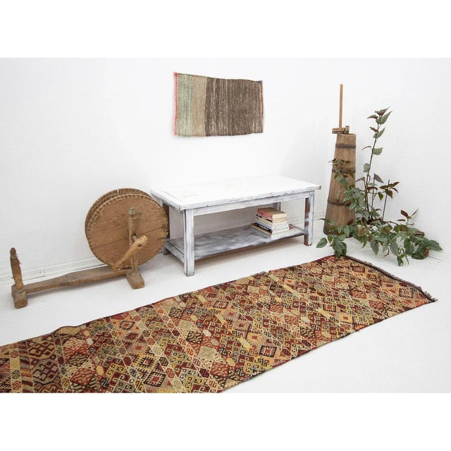 Vintage Embroidered Turkish Kilim Runner Rug For Sale In Los Angeles - Image 6 of 7