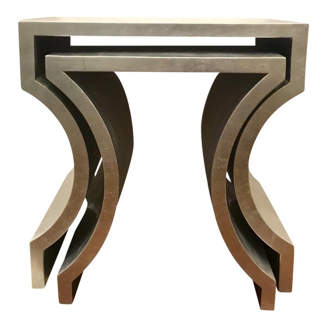 Modern Henredon Silver Leaf Finished Nesting Tables Set of Two Chairish