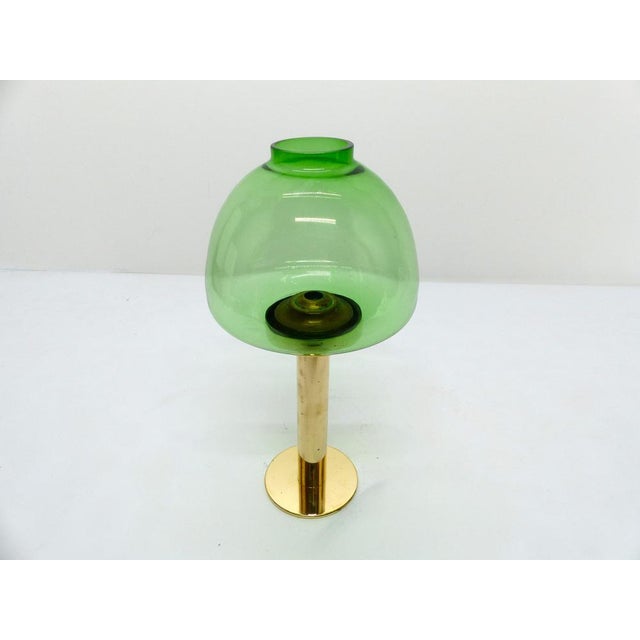 Scandinavian lantern candle holder in gold brass and chartreuse green translucent glassware by Hans-Agne Jakobsson for...