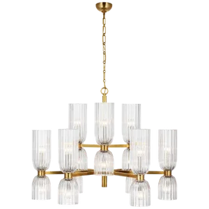 AERIN for Visual Comfort Signature Asalea Medium Two-Tier Chandelier in Hand-Rubbed Antique Brass with Clear Glass