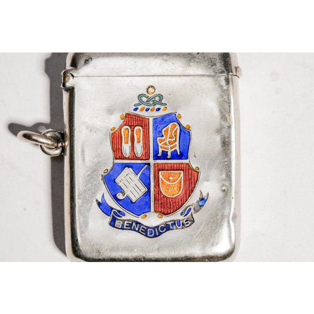 Traditional Handsome Antique Sterling Silver Double Albert Pocket Watch Chain and Enamel Vesta Case Edwardian Tobacciana Design Men's Accessory For Sale - Image 3 of 17