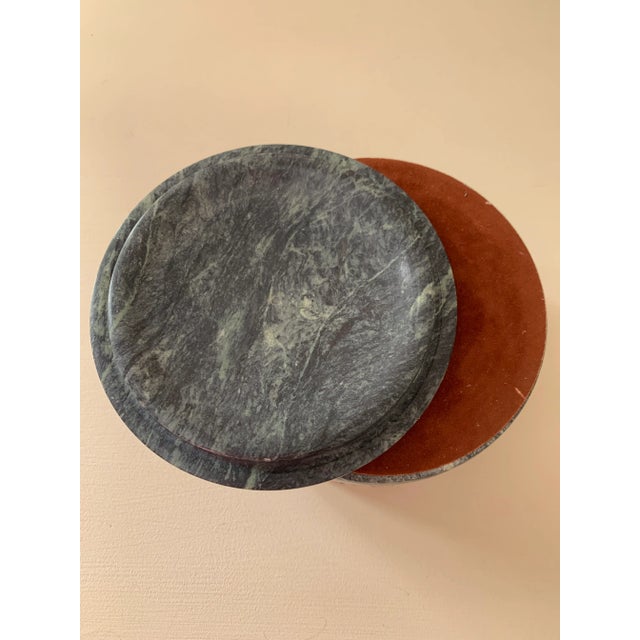 Green Vintage Mid Century Neoclassical Green Marble Round Box For Sale - Image 8 of 10