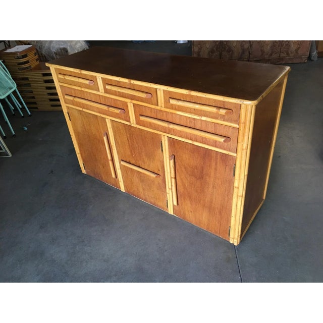 1940s 1940s Restored Stacked Rattan Sideboard with Mahogany Top For Sale - Image 5 of 11